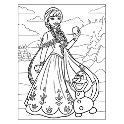 Раскраска Анна из Холодного сердца со снежком и Олафом