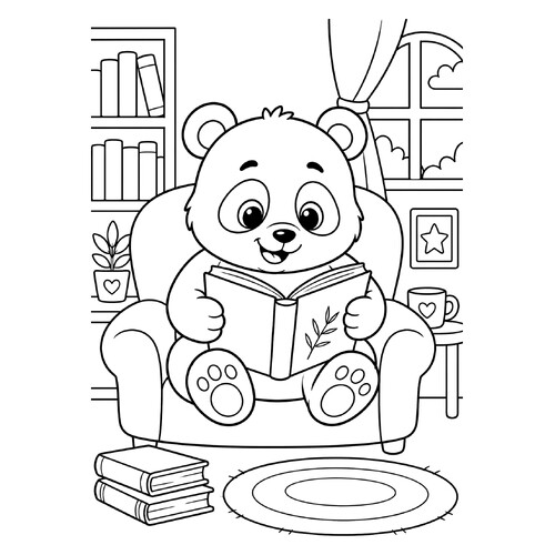 Раскраска Панда читает книгу