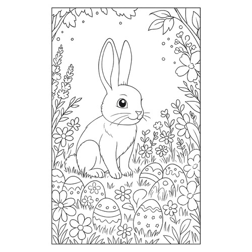 Раскраска Заяц сидит на полянке