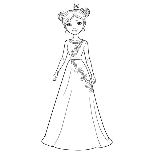 Раскраска Царевна Даша в праздничном платье