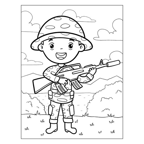 Раскраска Милый солдат с ружьём