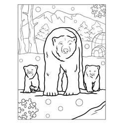 Раскраска Полярный медведь с малышами