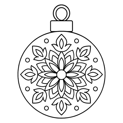 Раскраска Новогодний шар с красивой снежинкой