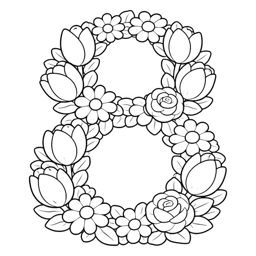 Раскраска Восьмёрка из цветов