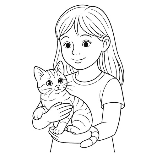 Раскраска Котенок на руках у девочки