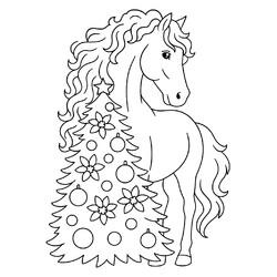 Раскраска Лошадь и ёлка