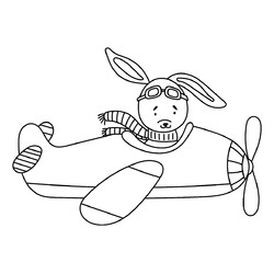 Раскраска Кролик за штурвалом самолёта