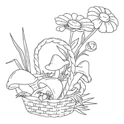 Корзинка с грибами и цветами