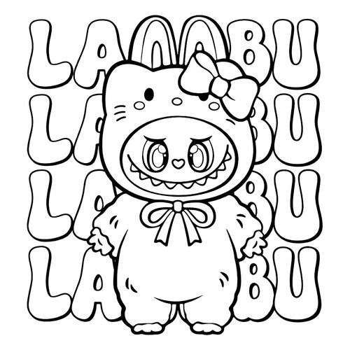 Раскраска Лабубу в кигуруми Хеллоу Китти