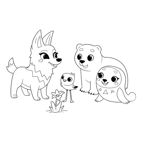 Раскраска Умка, Кора, Ильма и Пычик