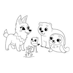 Раскраска Умка, Кора, Ильма и Пычик