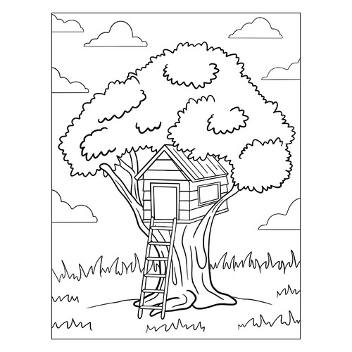 Раскраска Простой домик на дереве