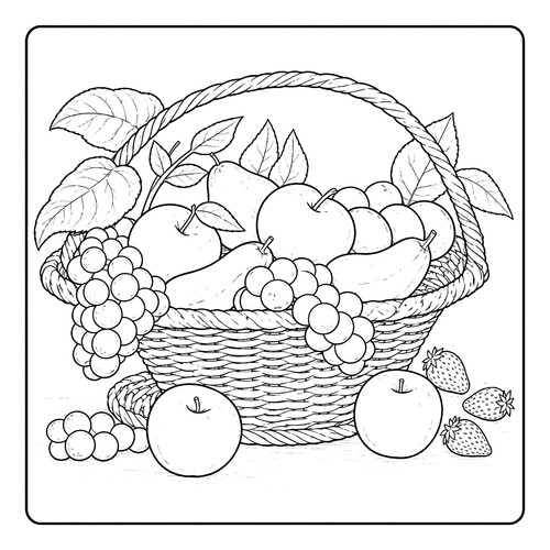 Раскраска Корзинка с фруктами