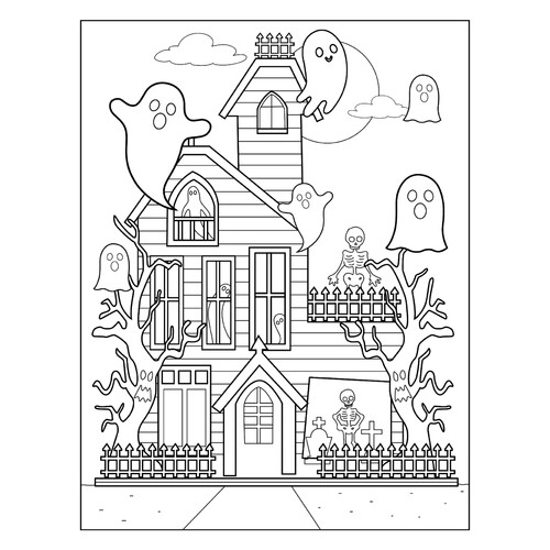 Раскраска Дом с привидениями на Хэллоуин
