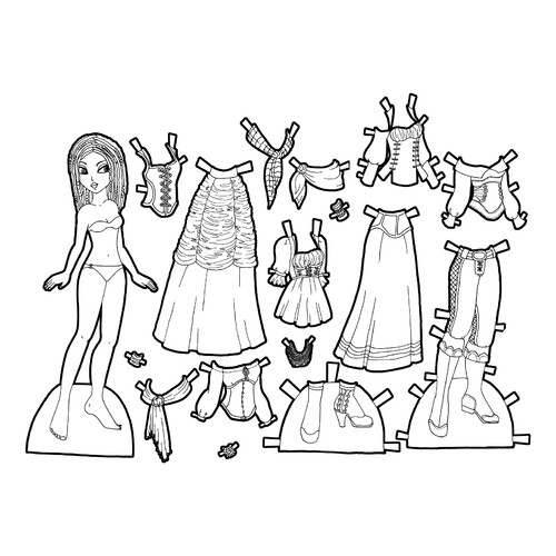 Раскраска Бумажная кукла с цыганскими нарядами