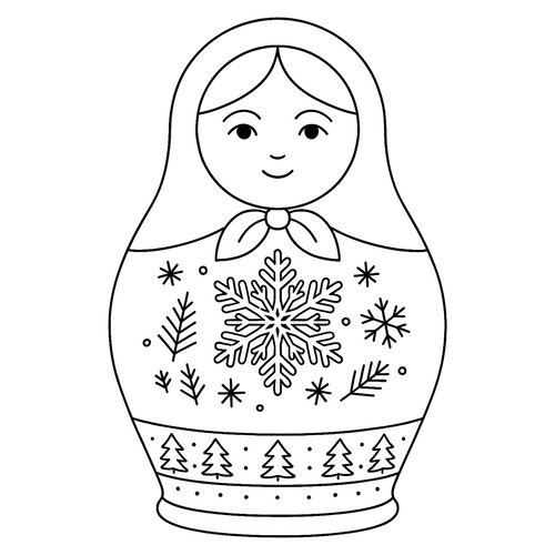 Раскраска Матрёшка с зимними узорами