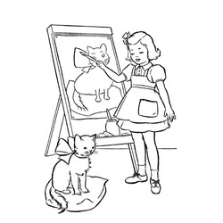 Раскраска Девочка нарисовала кота