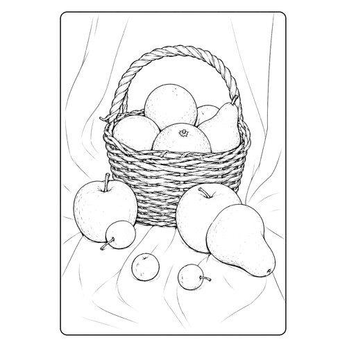 Раскраска Реалистичная корзинка с фруктами