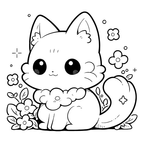 Раскраска Миловидный аниме малыш-котёнок