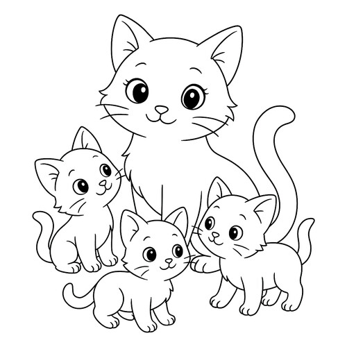 Раскраска Кошка с котятами