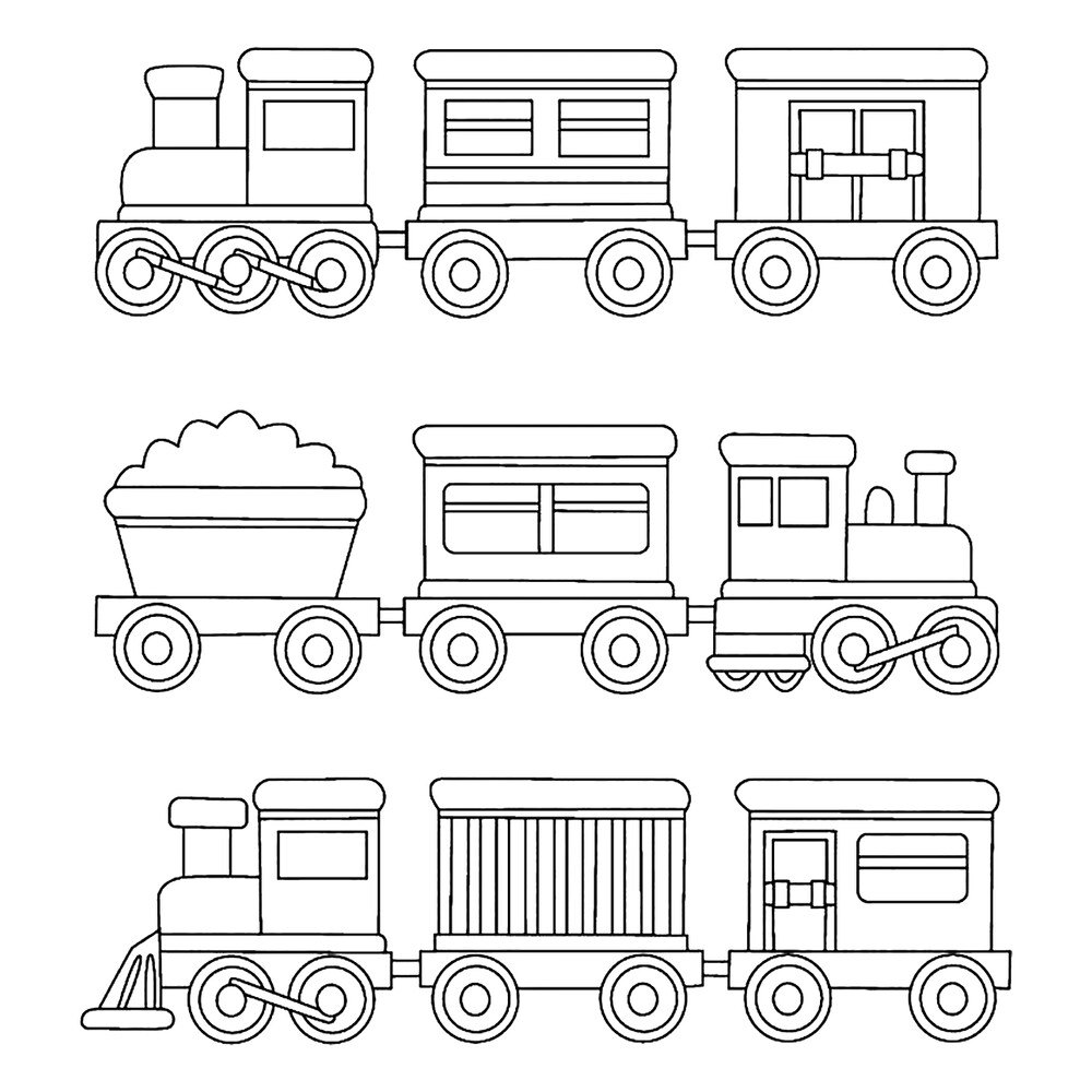 Раскраска Три разных паровозика | распечатать раскраски для детей