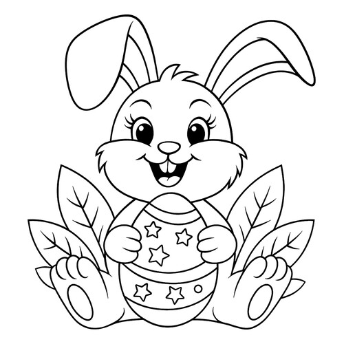 Раскраска Зайка в кустах с пасхальным яйцом