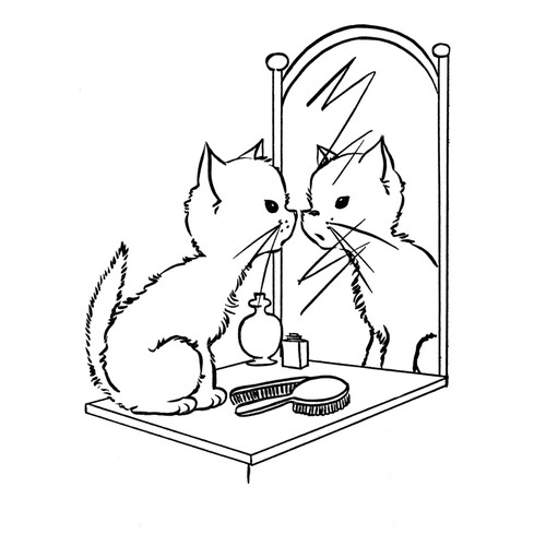 Кот смотрится в зеркало