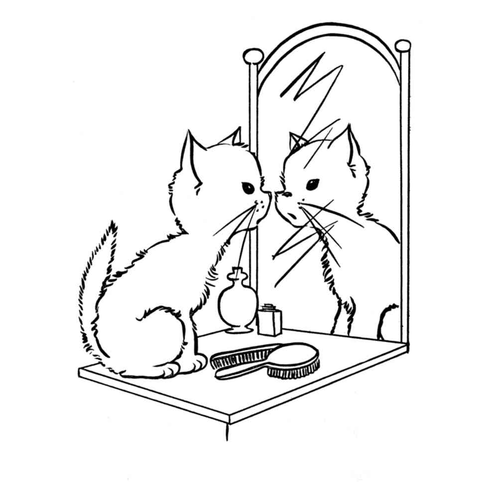 Раскраски котик с зеркалом