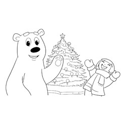 Раскраска Умка, Тайкэ и новогодняя ёлка