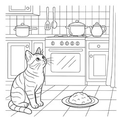 Кошка на кухне ждет обеда