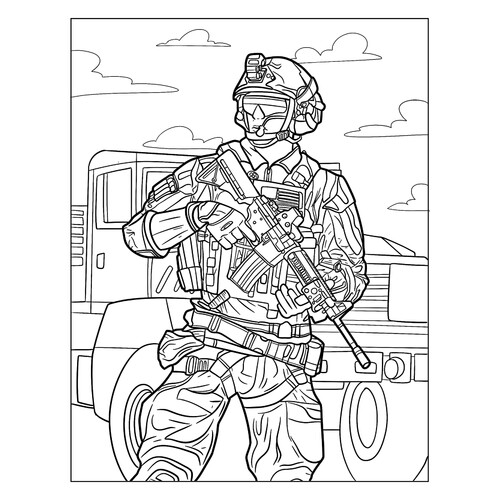 Раскраска Реалистичный солдат спецназа