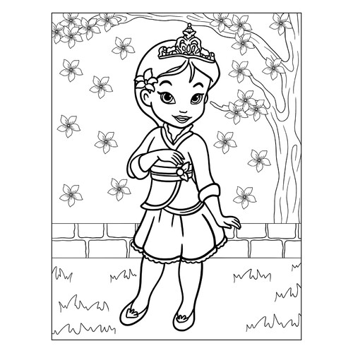Раскраска Маленькая принцесса Мулан