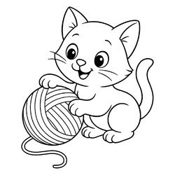 Котенок играет с нитками