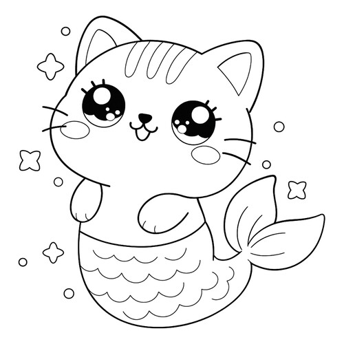 Раскраска Аниме кот-русалка