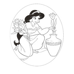 Раскраска Принцесса Жасмин с цветами