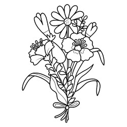 Раскраска Гибискус и ромашки с полевыми цветами