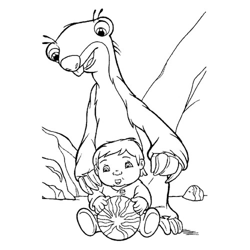 Ленивец Сид играет с мальчиком
