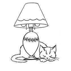 Раскраска Кот пригрелся возле лампы