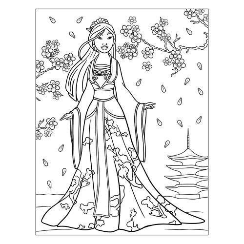 Раскраска Мулан в традиционном платье