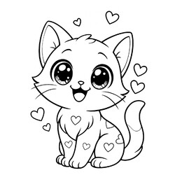 Аниме милый кот с сердечками