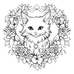 Раскраска Кошка с венком цветов