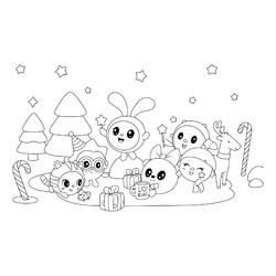 Раскраска Новогодний сюжет малышариков