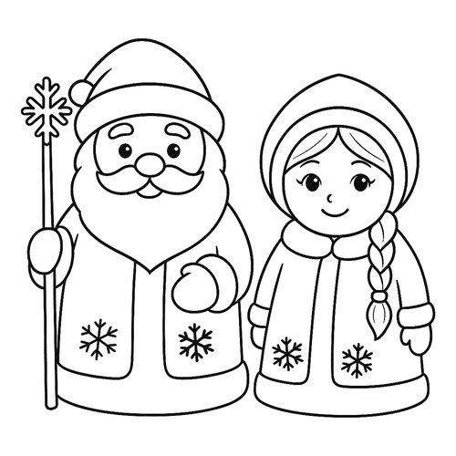 Раскраска Дед Мороз и Снегурочка для малышей