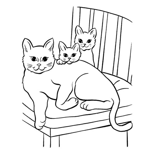 Раскраска Кошка и два котенка