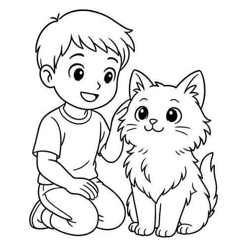 Раскраска Кот и мальчик