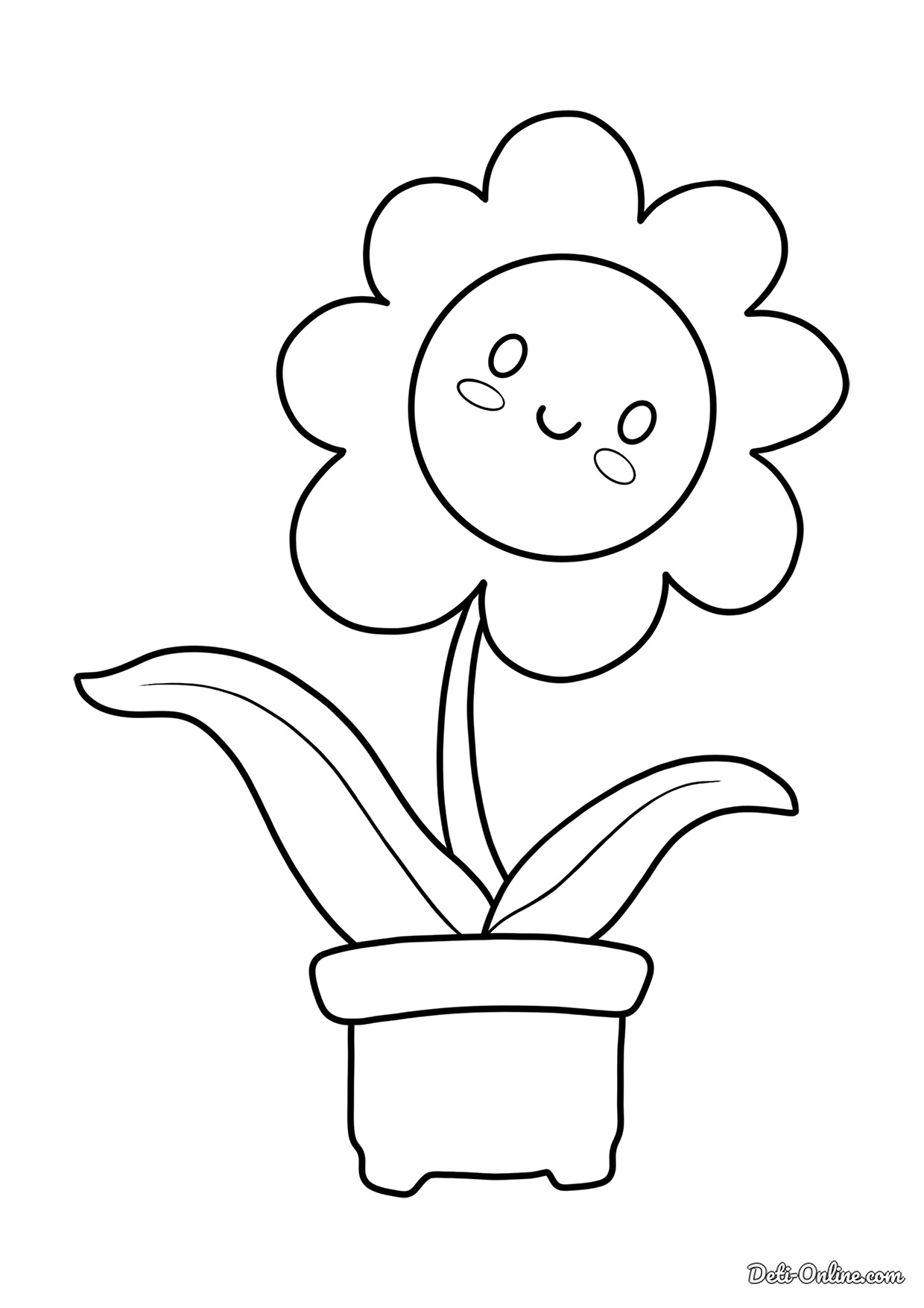 Раскраска Простой цветочек в горшочке | распечатать раскраски для детей