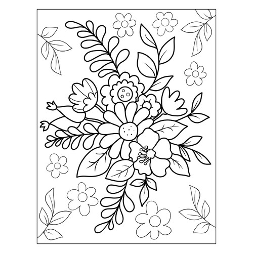 Раскраска Букет из гибискуса, лилий и полевых цветов