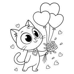 Кот дарит цветы и шарики