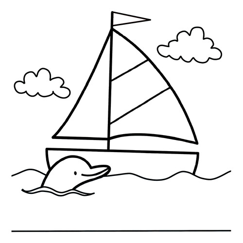 Раскраска Дельфин и парусная яхта