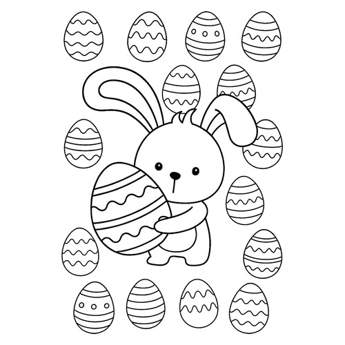 Раскраска Пасхальный кролик с яйцами для малышей